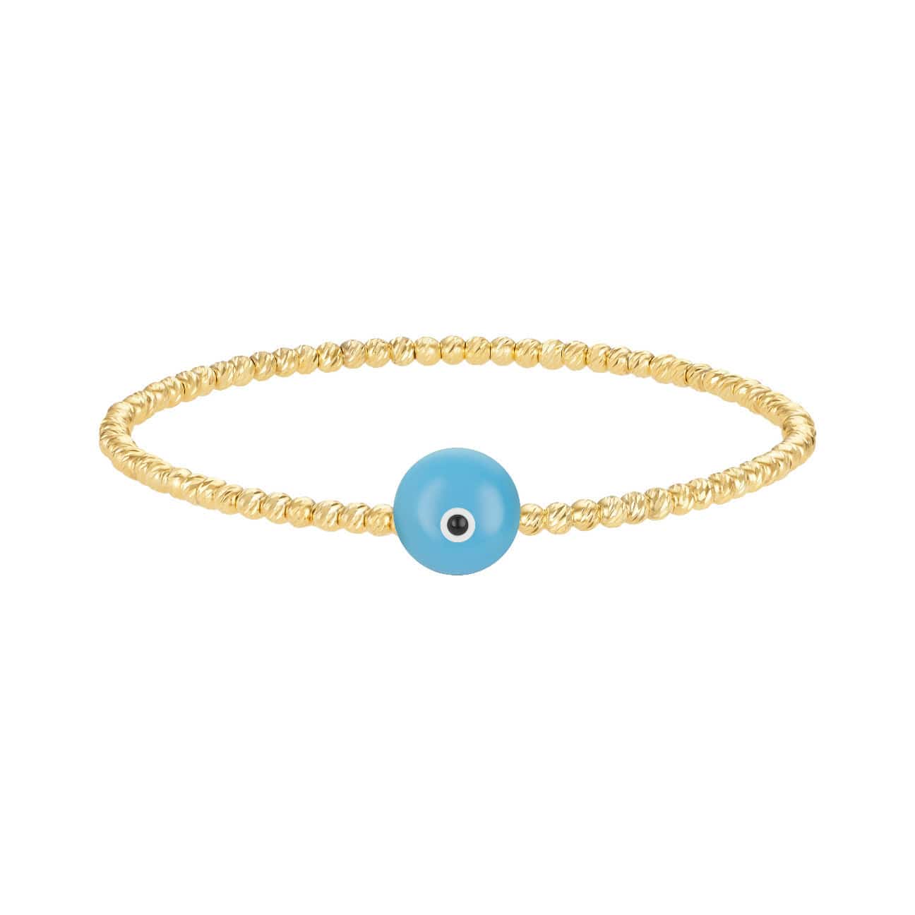 Bead Bracelet with Majestic Evil Eye - Yellow Gold and Turquoise - Golden Tangerine