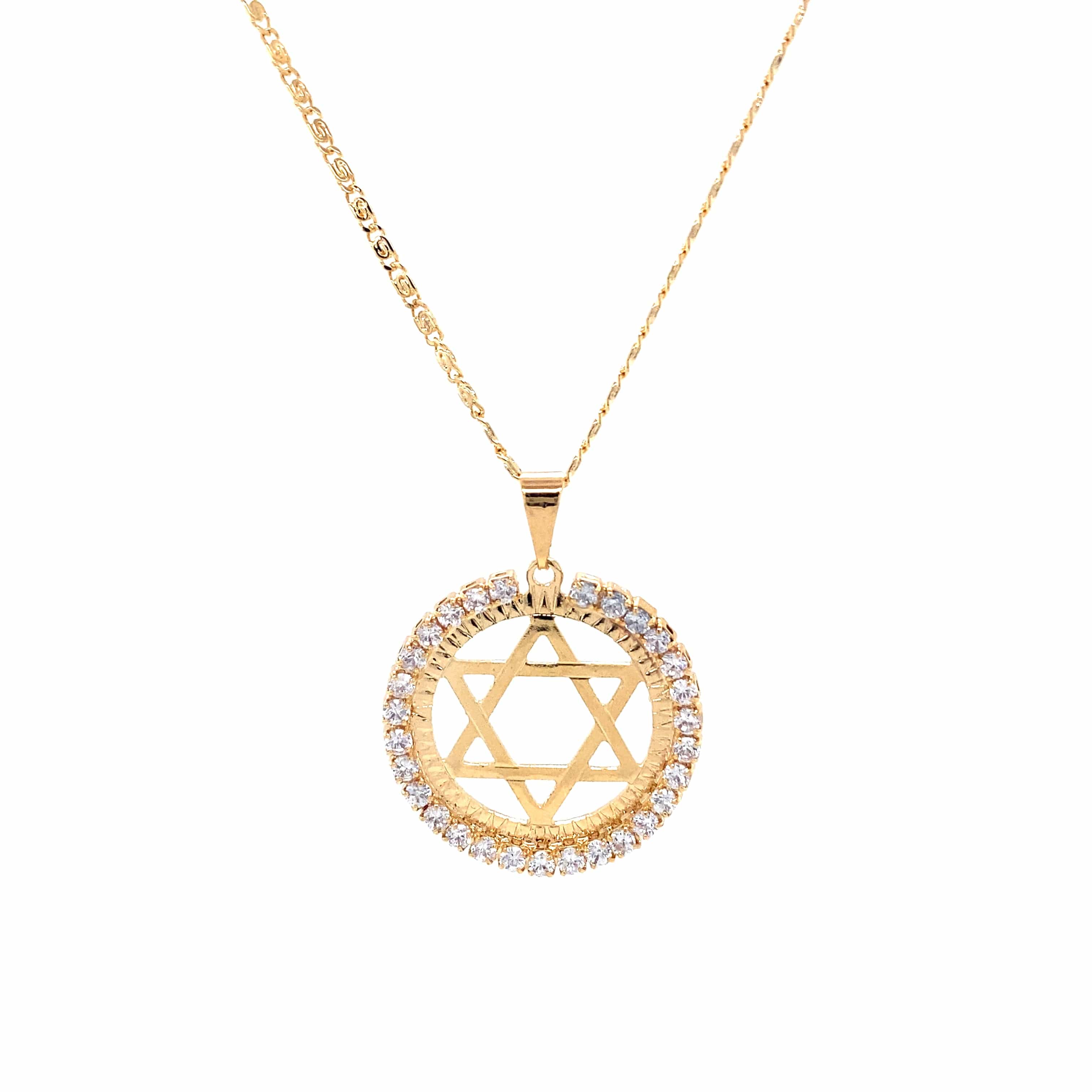 Star of David Round Medium Medallion with Zirconia Necklace - Golden Tangerine
