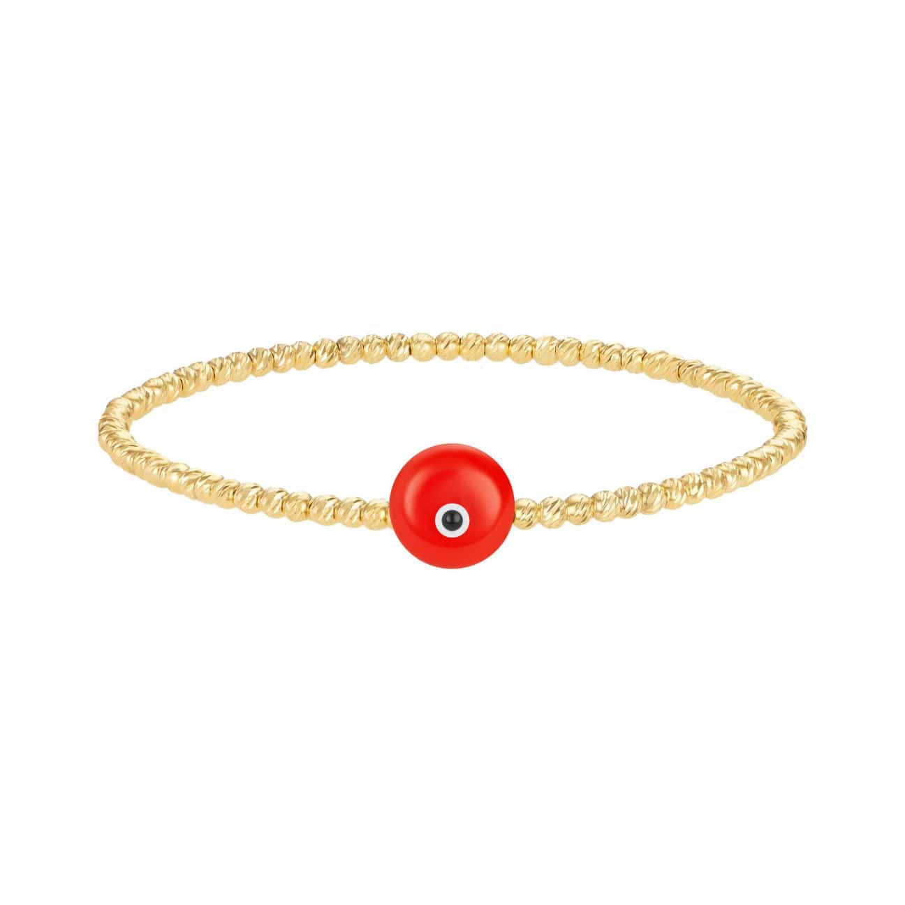 Bead Bracelet with Majestic Evil Eye - Yellow Gold and Coral - Golden Tangerine