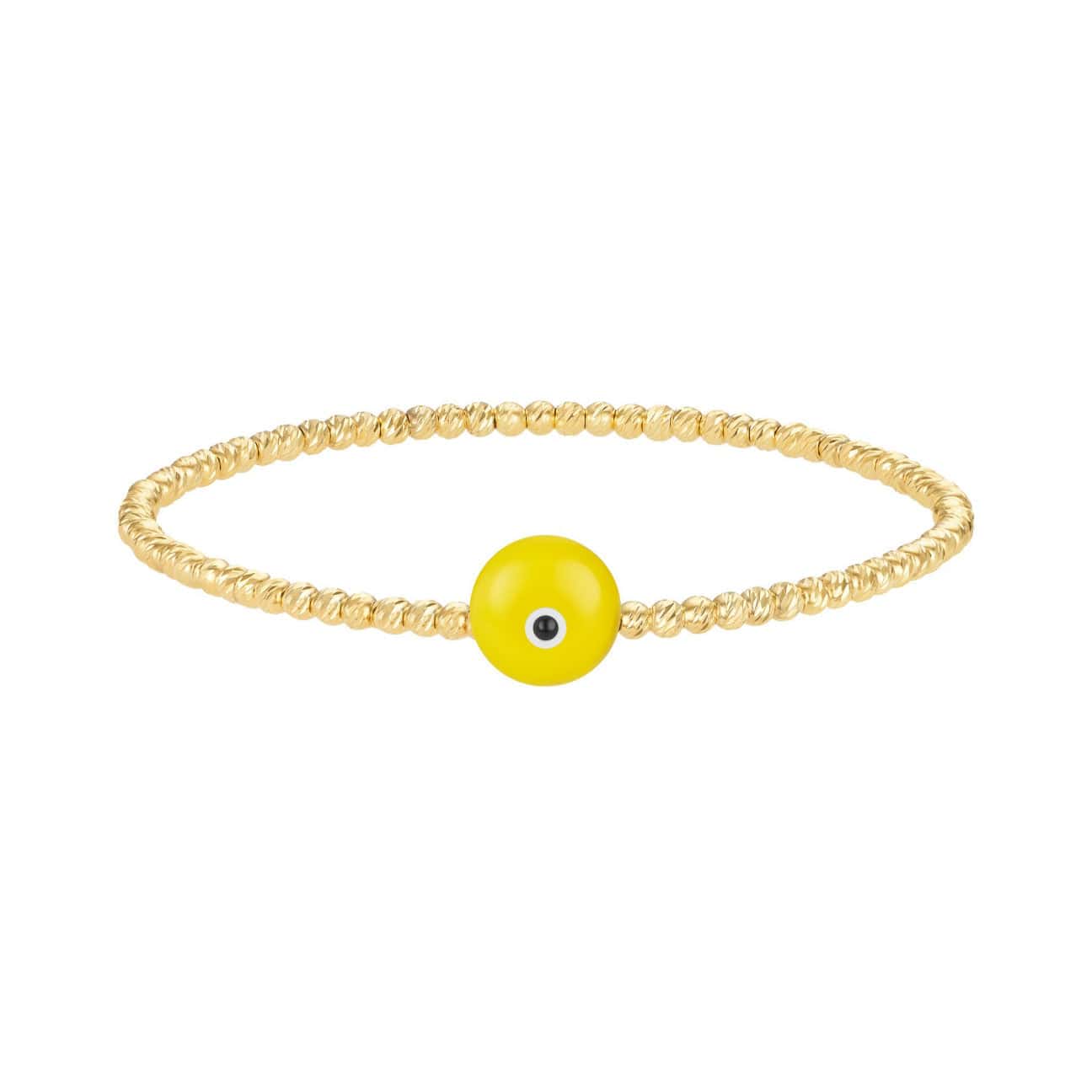 Bead Bracelet with Majestic Evil Eye - Yellow Gold and Yellow - Golden Tangerine