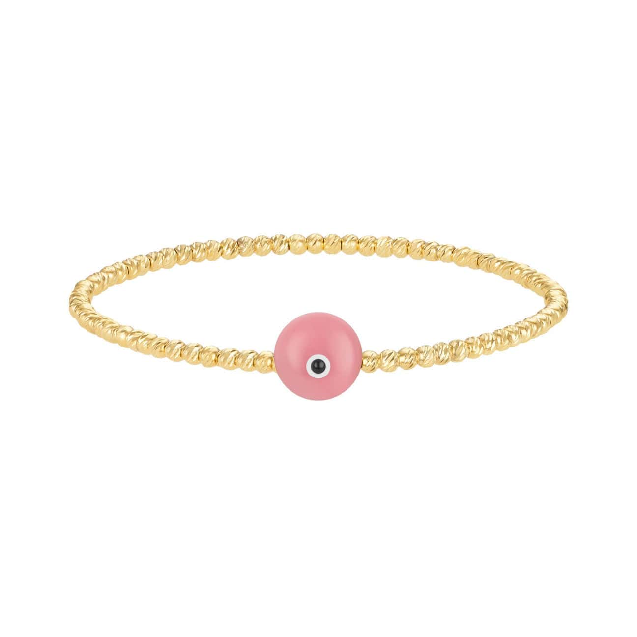 Bead Bracelet with Majestic Evil Eye - Yellow Gold and Pink - Golden Tangerine