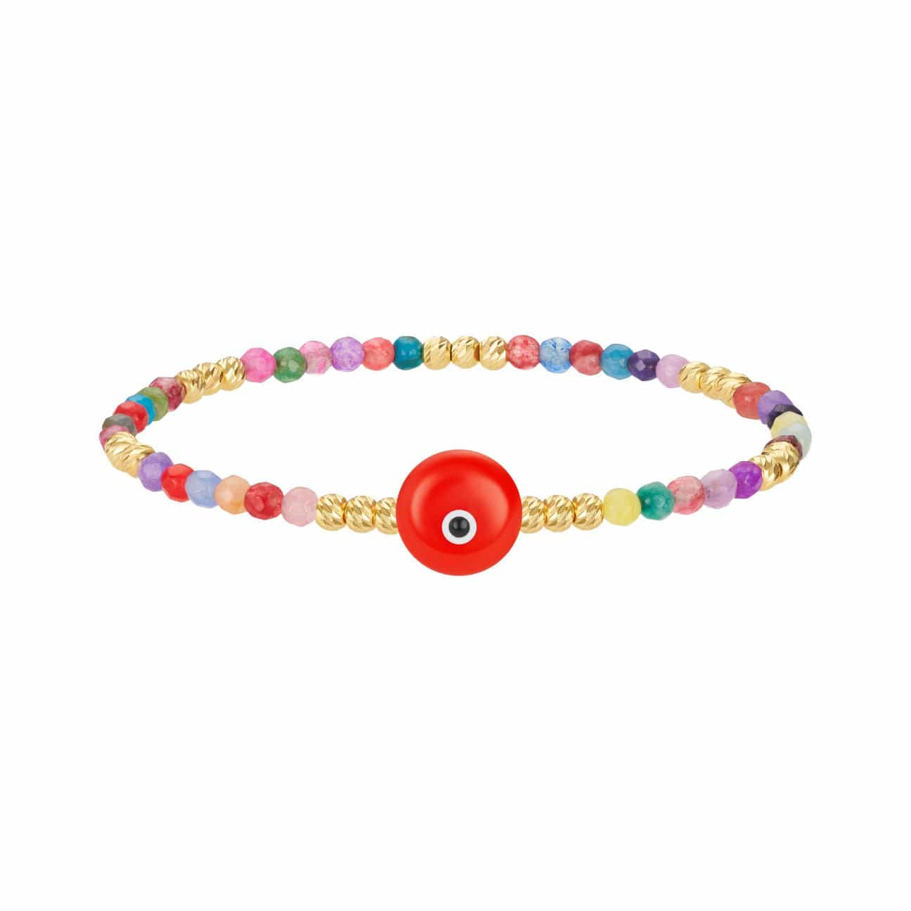 Colored Bead Bracelet with Majestic Evil Eye - Coral - Golden Tangerine