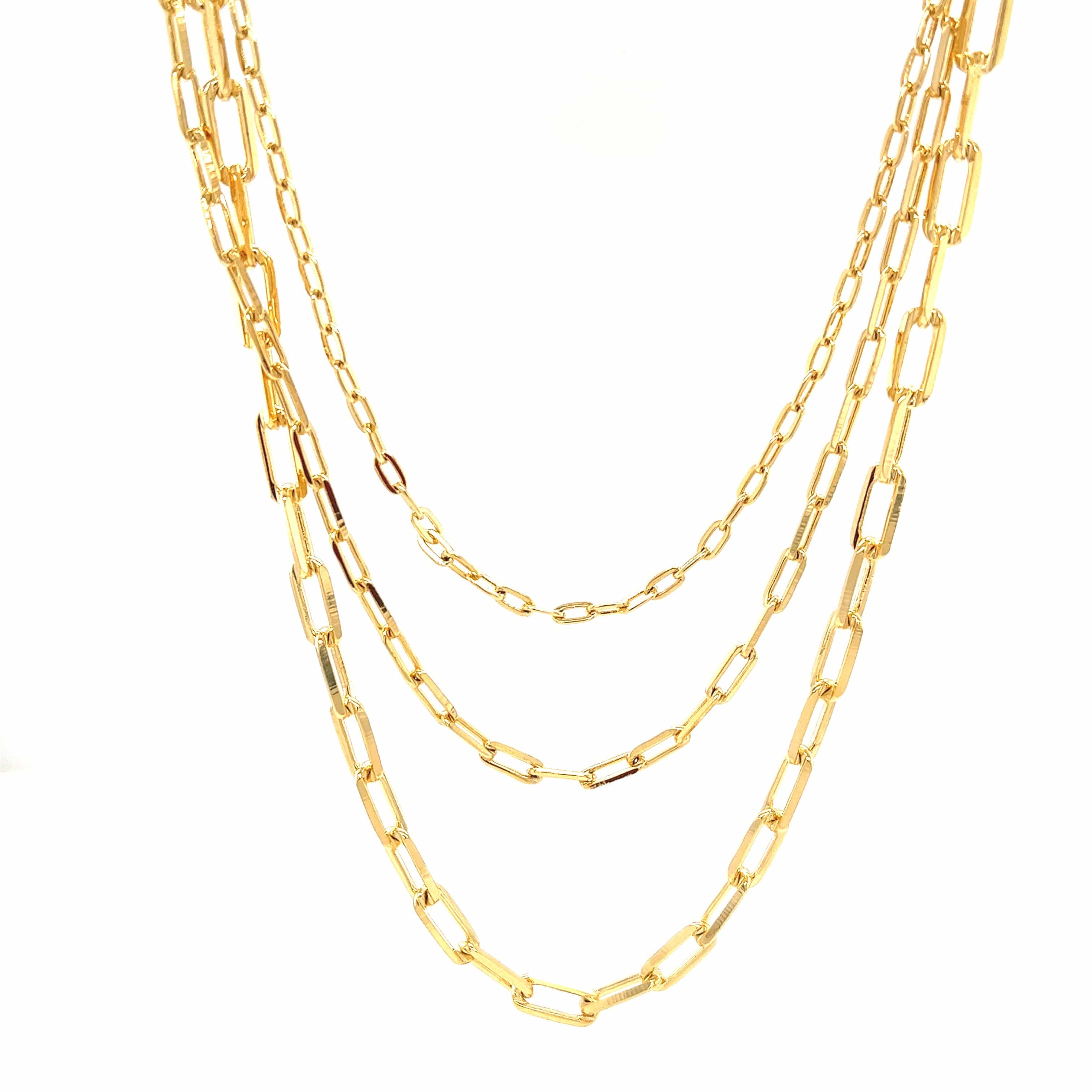Triple Paper Clip Chain Necklace - Yellow Gold - Golden Tangerine