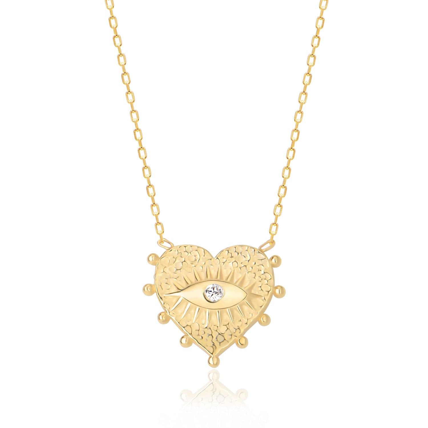 Eye Pave Heart Medallion Necklace - Golden Tangerine