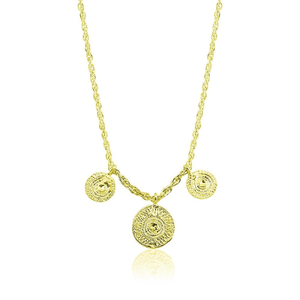 Necklace with 3 Ancient Sun Coins - Yellow Gold - Golden Tangerine