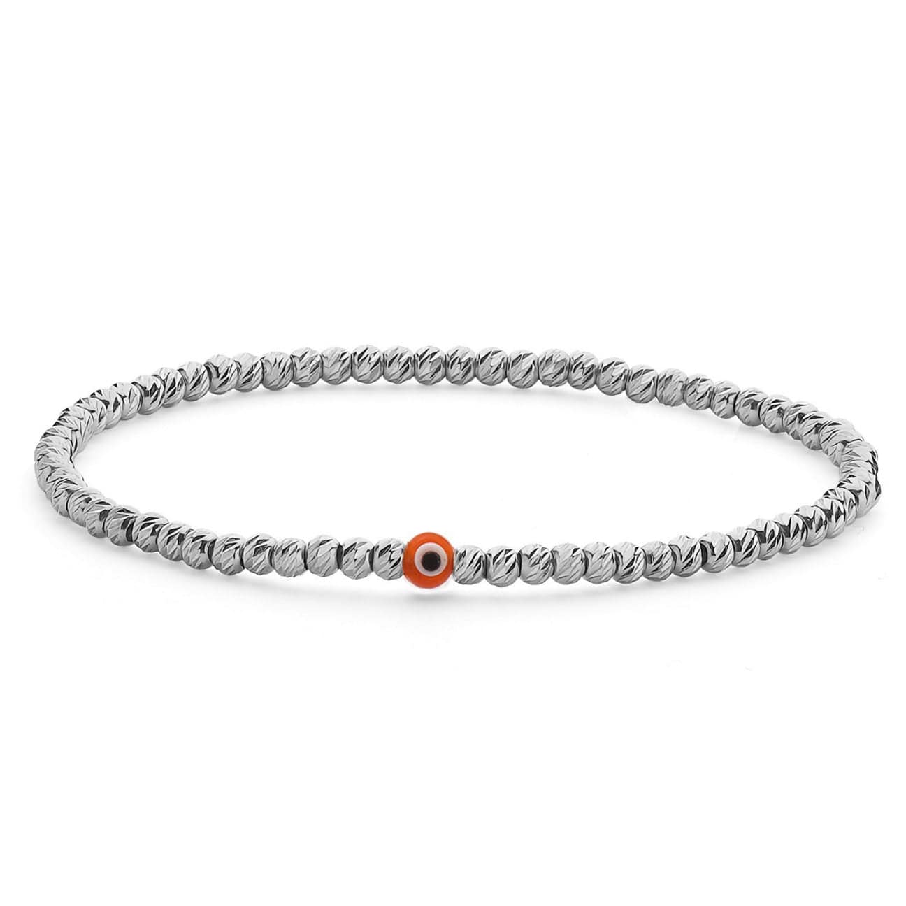 Bead Bracelet with Evil Eye - Silver and Red - Golden Tangerine
