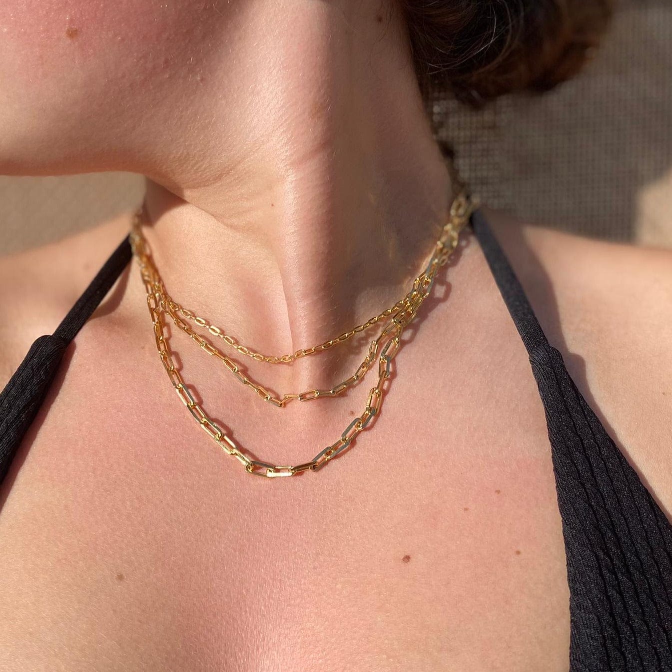 Triple Paper Clip Chain Necklace - Yellow Gold - Golden Tangerine
