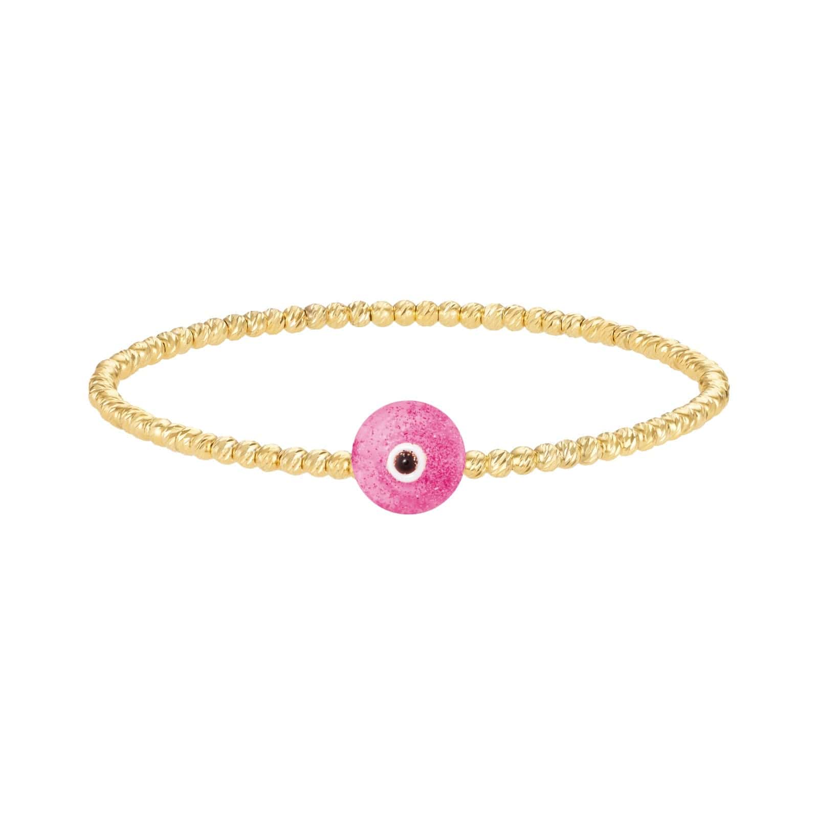 Bead Bracelet with Majestic Evil Eye - Yellow Gold and Sparkling Fucsia - Golden Tangerine